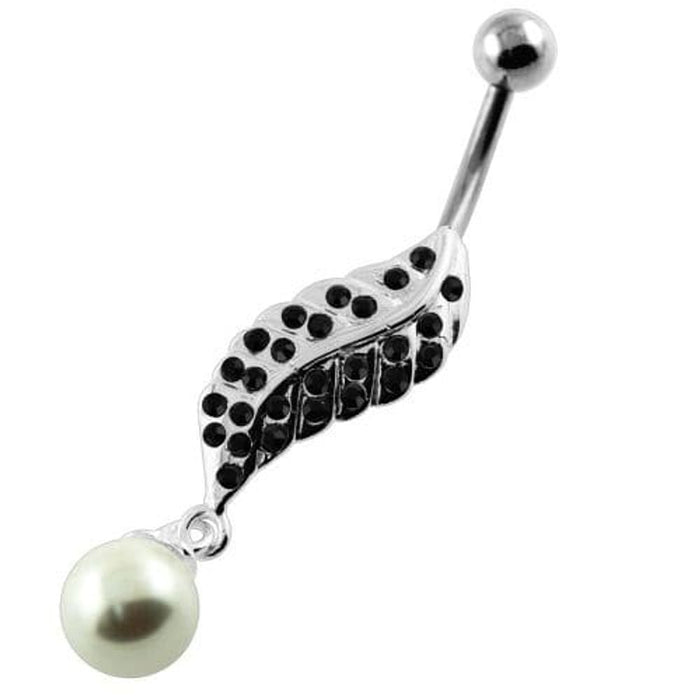 Multi Jeweled Leaf with Pearl Belly Button Piercing