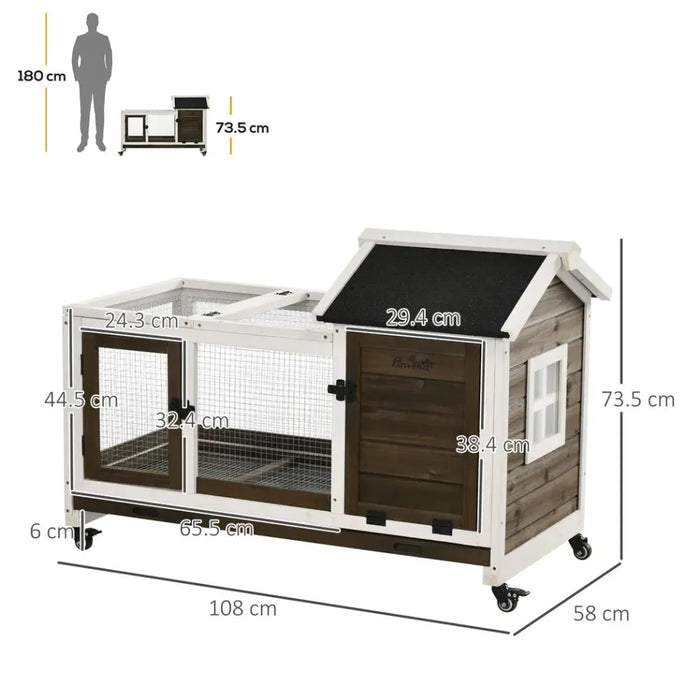 Rabbit Hutch Guinea Pig Cage with Slide-out Tray Wheels for Outdoor & Indoor