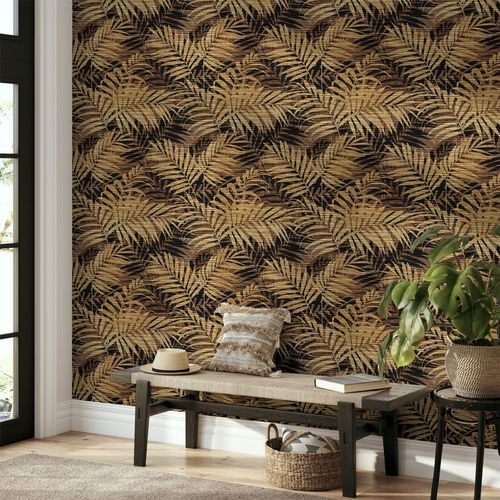 Textured Palm Gold/Chocolate sw12 wallpaper