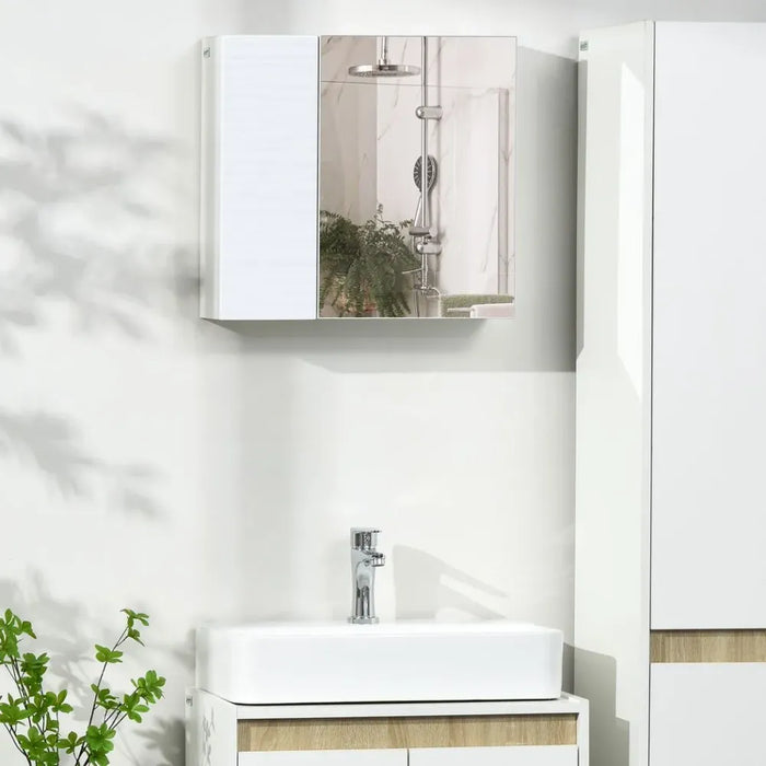 Bathroom Mirror Cabinet Wall Mount Storage Organizer w/ Adjustable Shelf White