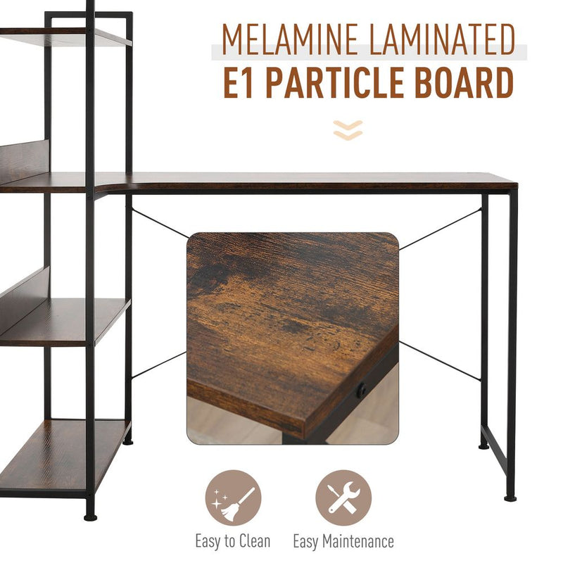 Retro Industrial Computer Desk with 4-Tier Storage Shelf - High-Quality, Stylish, & Organized
