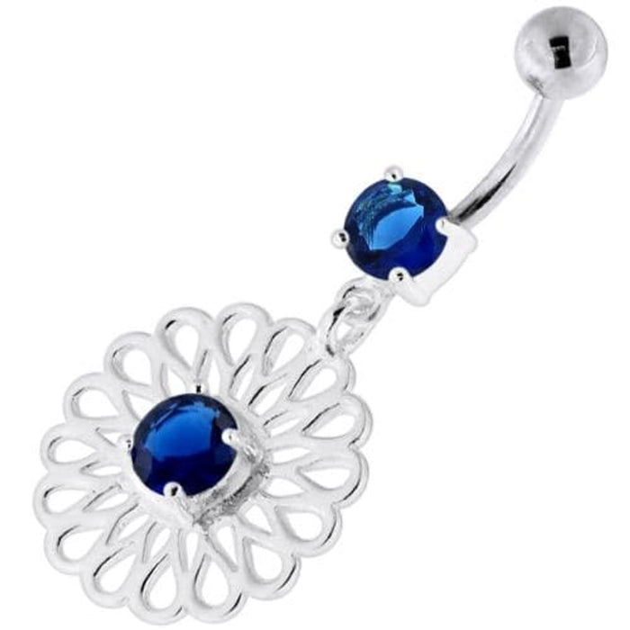 Center Jeweled Fancy Flower Pattern Navel Belly Piercing