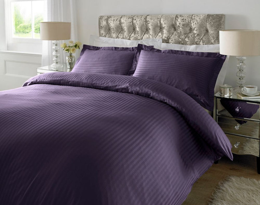 Premium 300 TC Cotton Sateen Stripe Duvet Set - Gothic Grape