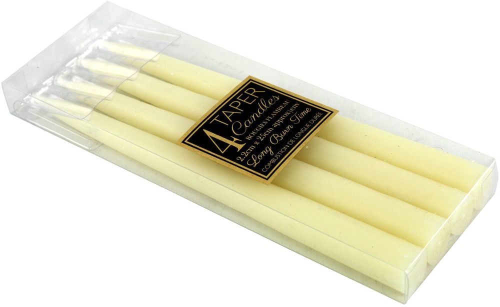 Ivory Taper Candles - Set of 4 | Long Burn Time | Elegant Finishing Touch for Dinner Table