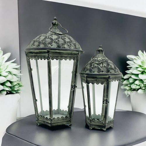 49/35CM SET 2 METAL GARDEN LANTERNS