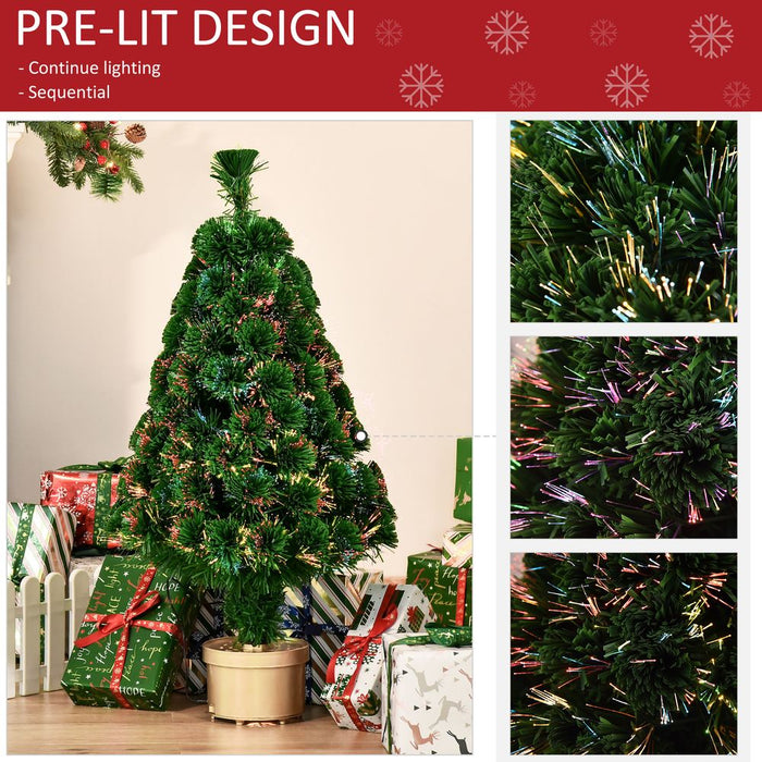 3FT Prelit Artificial Christmas Tree Fiber LED Table Deco Multi-Color Green