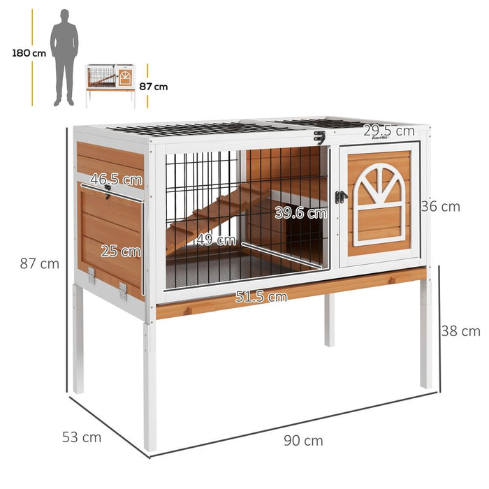 PawHut Wooden Rabbit Hutch, Small Animal House with Removable Tray,Openable Roof