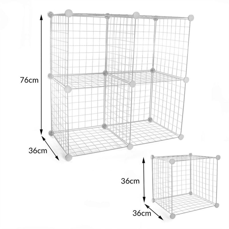 Space-Saving 4 Cube Wire Storage Shelves | White