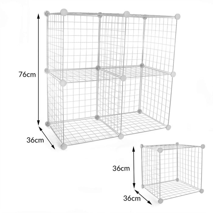 Space-Saving 4 Cube Wire Storage Shelves | White