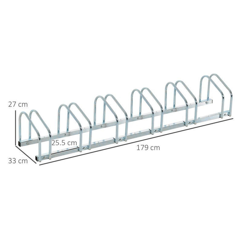 HOMCOM Bike Stand Parking Rack Floor or Wall Mount Bicycle Cycle Storage Locking Stand (6 Racks, Silver)