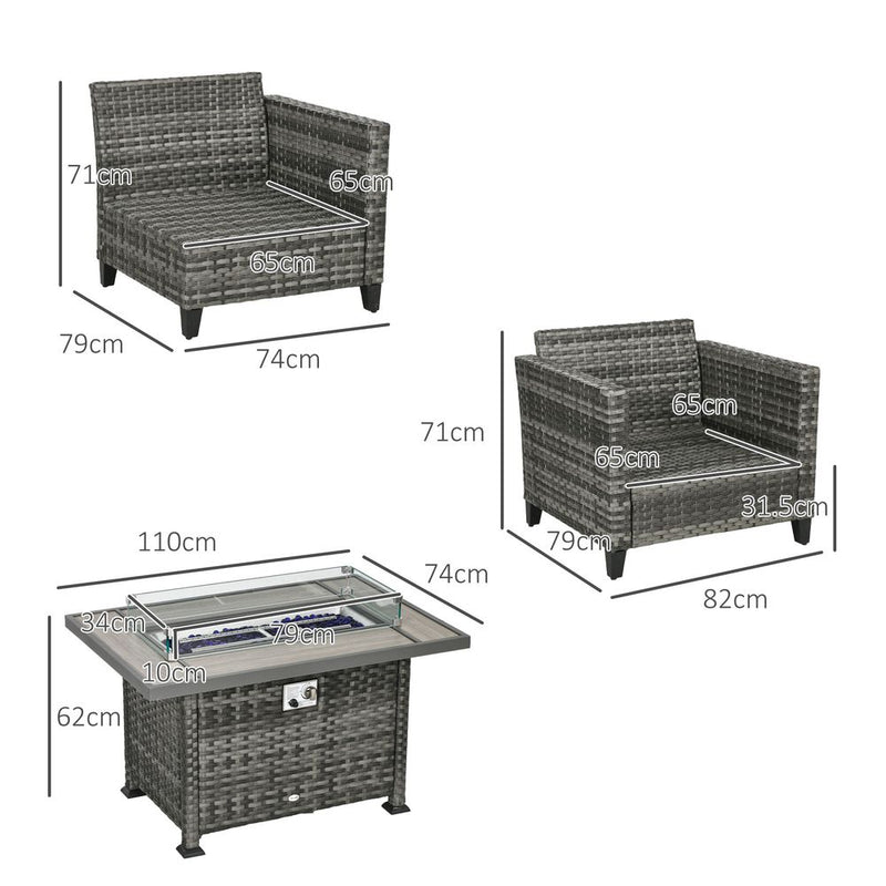 Outsunny 5PC Rattan Garden Set with Gas Fire Pit Table