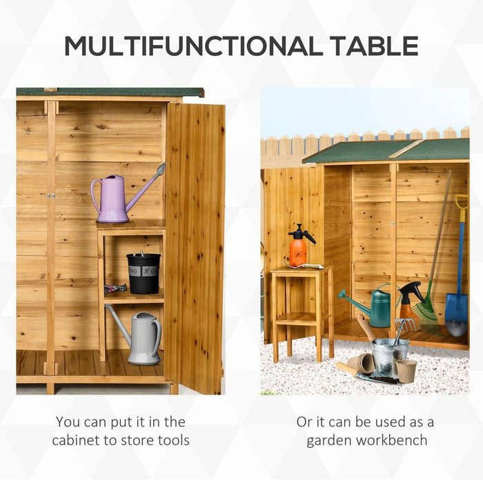 Garden Storage Shed Tool Organizer w/ Table, 140x75x157cm, Natural