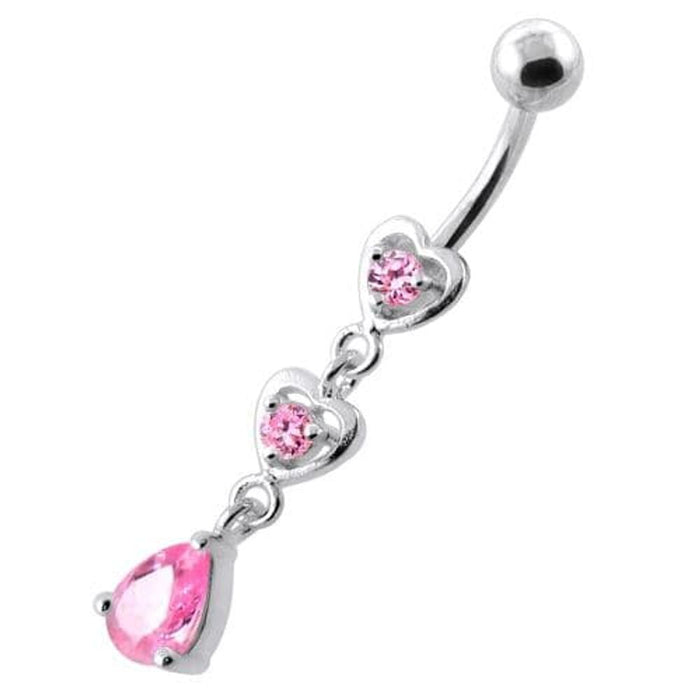 Jeweled Twin Heart belly button jewellery