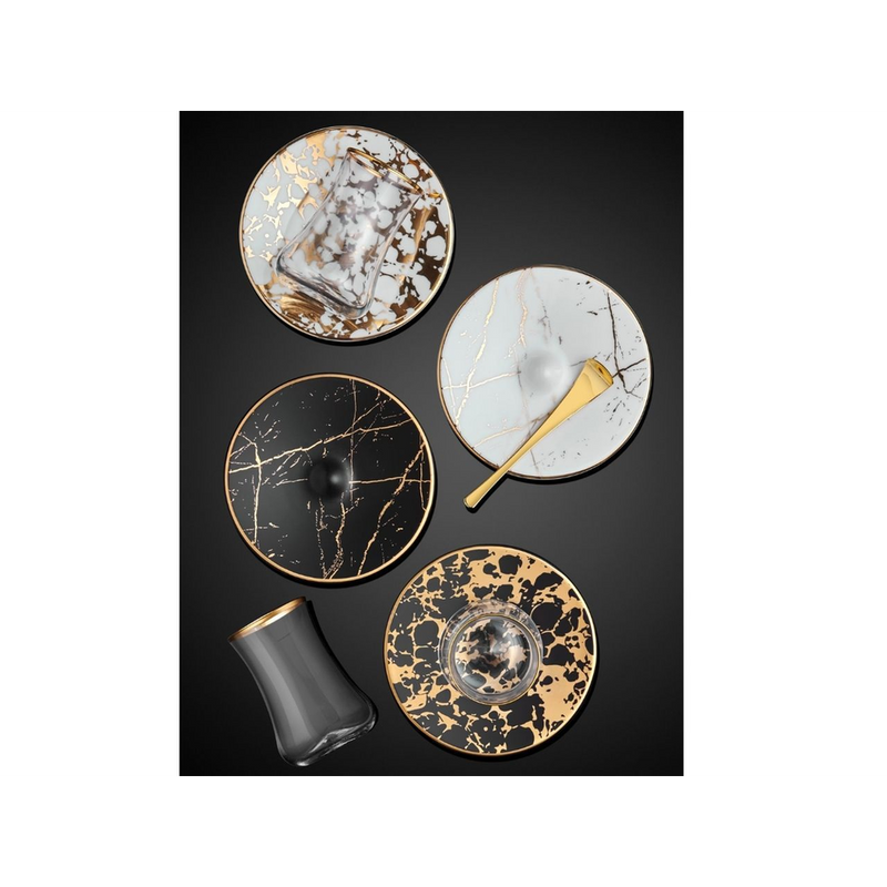 DERVISH EBRU TEA SET MAT GOLD BLACK