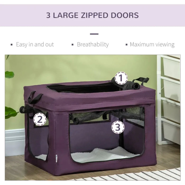 PawHut Foldable Pet Carrier - Purple, 48.5cm, Cushioned, Airflow, Easy Access - Perfect for Mini Dogs!