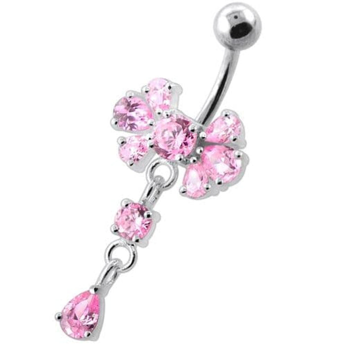 Fancy Flower Jeweled Navel Belly Ring