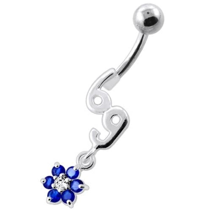 69 with flower Dangling Navel Belly bar