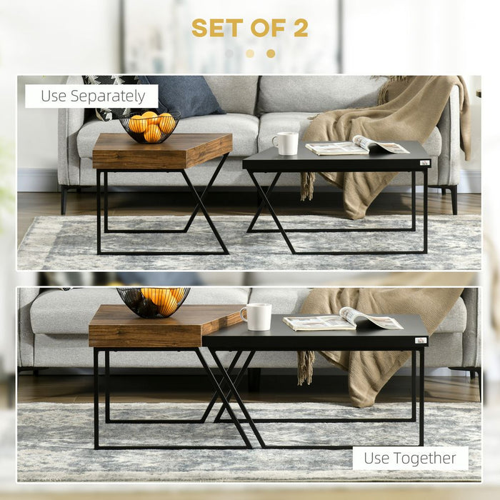 Premium HOMCOM Coffee Table Set of 2 - Stylish Steel Frame - Versatile for Living Room Décor