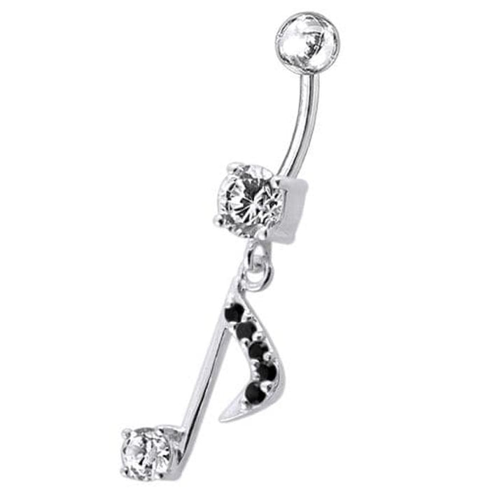 Fancy Jeweled Silver Dangling Navel Belly Ring Body Jewelry