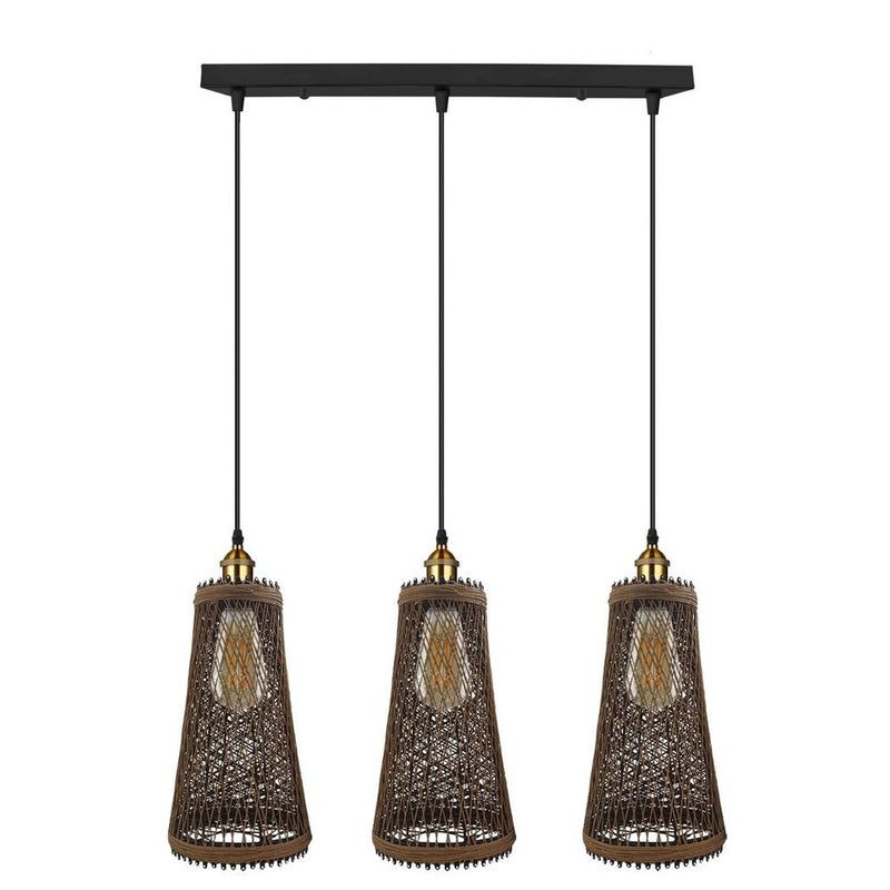 Retro Industrial Vintage Rattan Ceiling Pendant - 3 Head Natural Wicker Basket Style - High-Quality Materials - Dimmable - Free Shipping