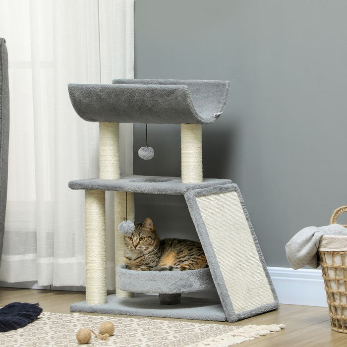 Premium Indoor Cat Tree Tower: Scratching Posts, Pad, Light Grey, Toy Ball - High Quality & Easy Assembly