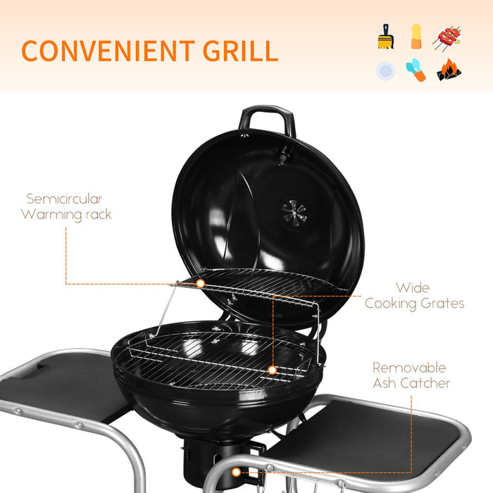 Outsunny Garden Trolley BBQ Grill - Black | High-Temperature Enamel | Portable & Spacious | Ideal for Outdoor Grilling