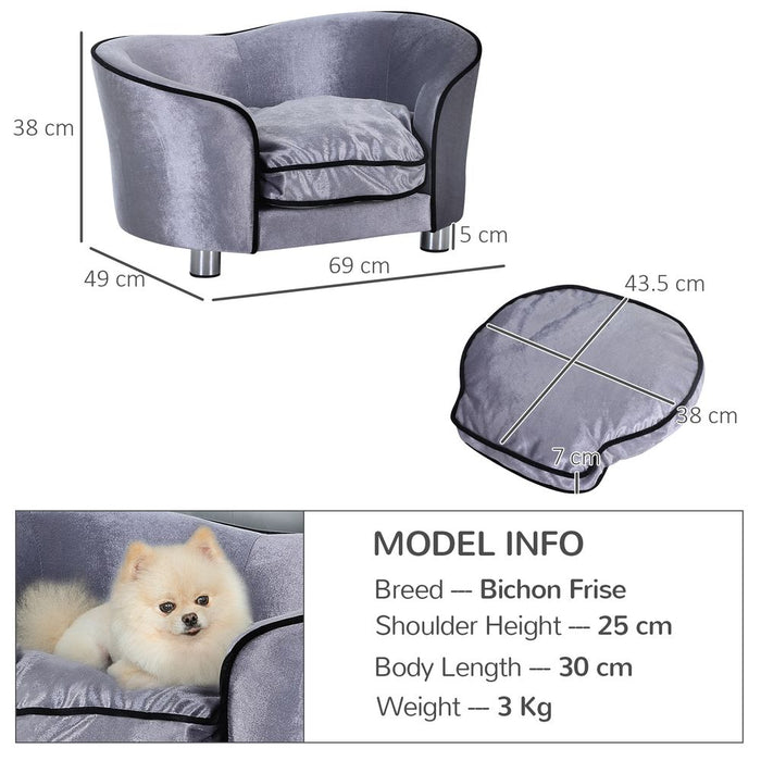 Pawhut Dog Sofa Bed Pet Chair Kitten Couch w/ Wooden Frame Storage Pocket