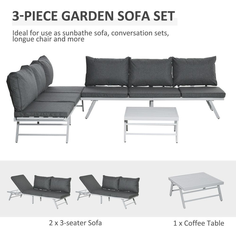 3Pc Convertible Garden Seating Set - Grey Coffee Table - High Quality