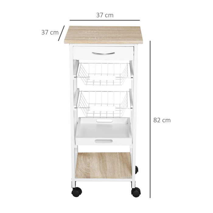 Premium 5-Tier MDF Wood Kitchen Cart | Sleek White Design | Ample Storage Space | Easy Mobility