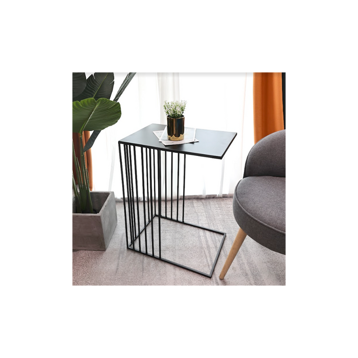 Metal Side Table - SLENDER: 45x30x59cm, Iron + Glass, Black - High Quality, Fast Shipping