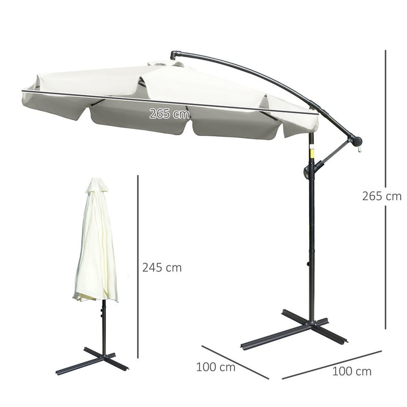 Premium 2.7m Cantilever Garden Parasol - Cream White, Crank Included