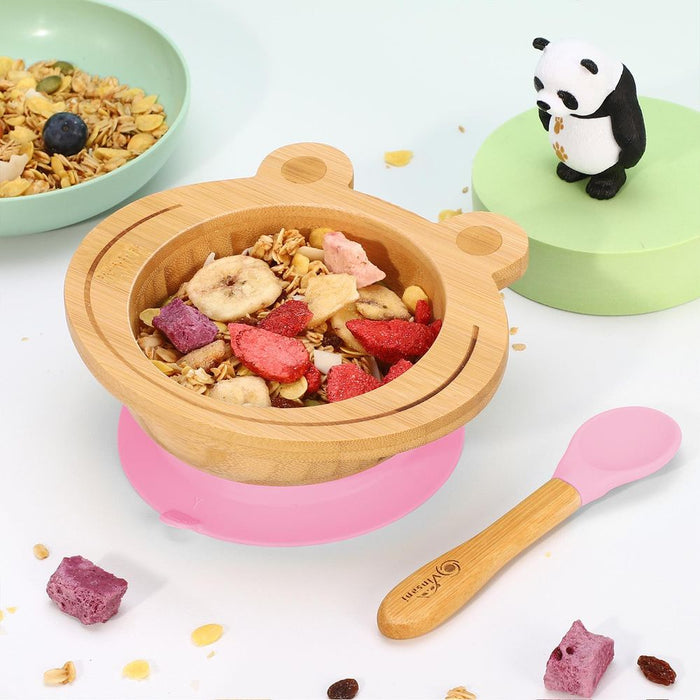 Frog Bamboo Bowl & Spoon Set - All-Natural, BPA-Free, Non-Slip - Perfect for Kids!