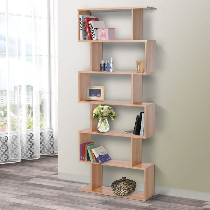 6-Tier S-Shaped Maple Shelf: Versatile Home Office Storage Solution