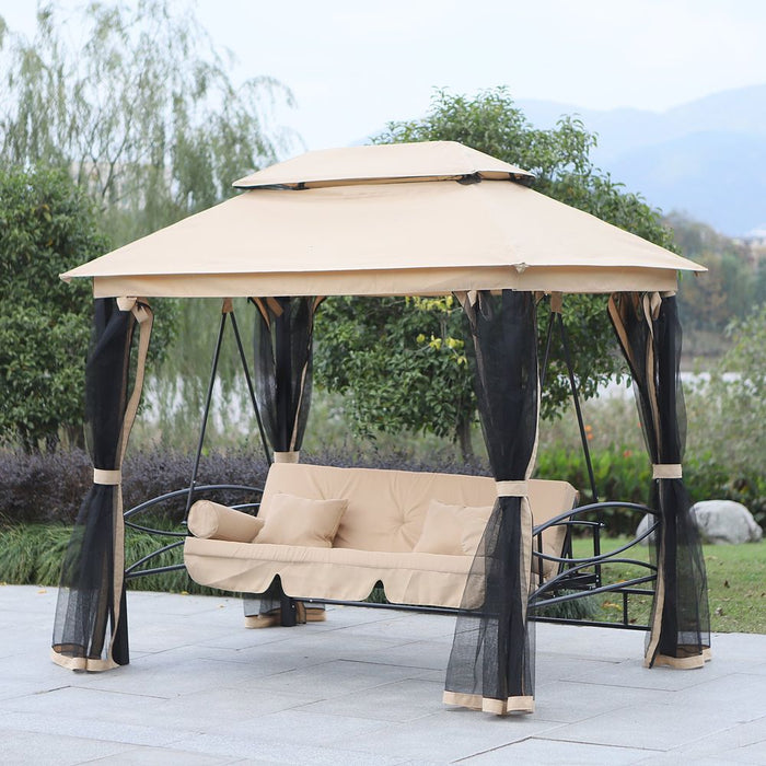 3 Seater Outdoor Swing Chair Bed with Nettings - Convertible & Comfortable!