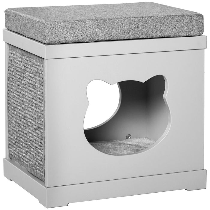 PawHut Cat House Bed Cat Scratching Cube for Small Cat Pet Furniture with Removable Scratching Pad and Soft Cushion Grey