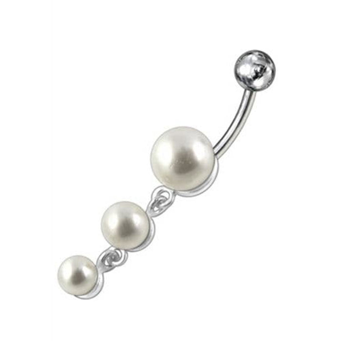 Fancy Pearl Jeweled Dangling Banana Bar Navel Body Jewelry Ring