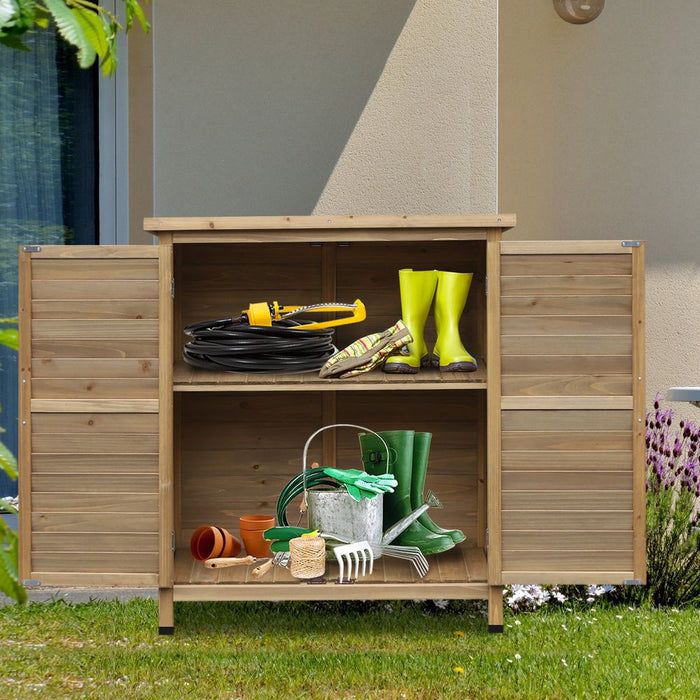 Garden Storage Unit Solid Fir Wood Garage Organisation Sturdy Cabinet Outdoor