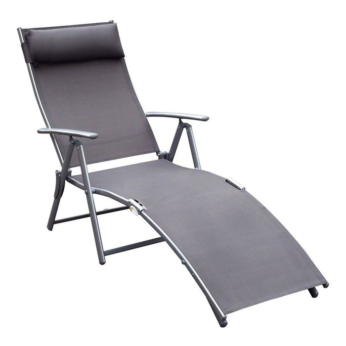 Premium Sun Lounger Recliner - Foldable, 7 Levels, Grey