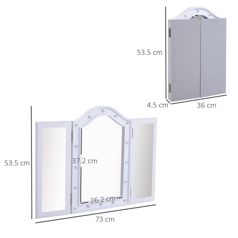 Lighted Tri-Fold Vanity Mirror Large Cosmetic Mirror  LED Lights White