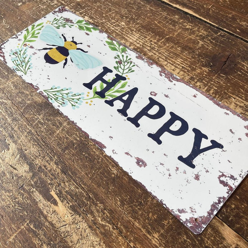 Vintage Bee Happy Metal Sign - Quality, UK Made Wall Decor