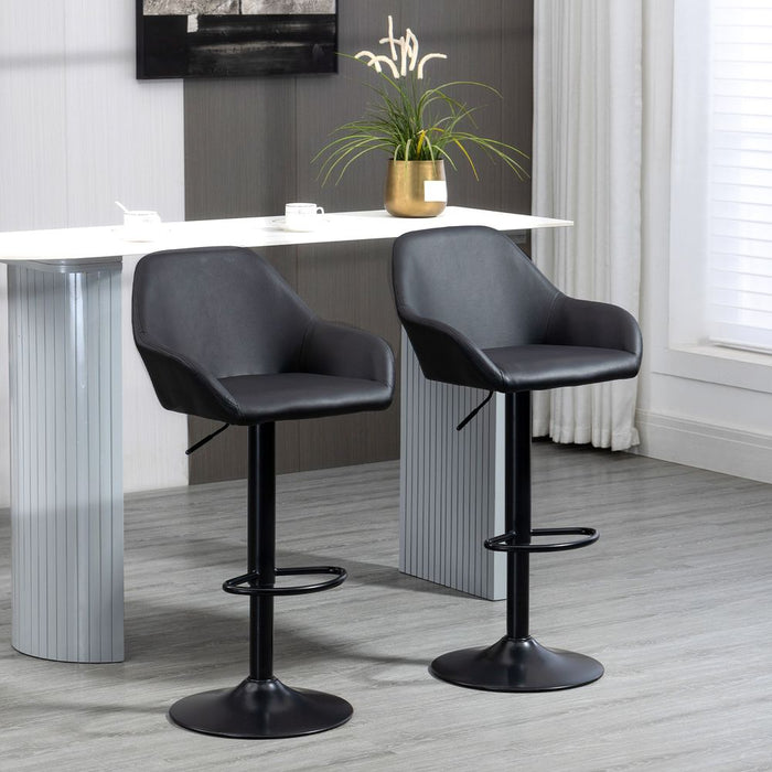 Premium Swivel Barstools - Set of 2 - PU Leather - Footrest - Backrest - Black