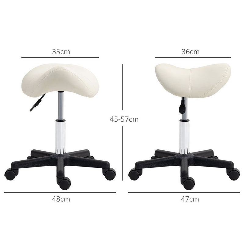 HOMCOM Saddle Stool Adjustable Rolling Salon Chair for Massage Spa Beauty White