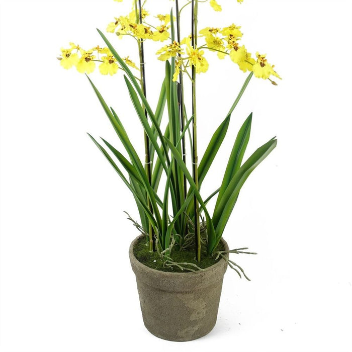 105cm Oncidium Artificial Orchid Yellow in Stoneware Planter