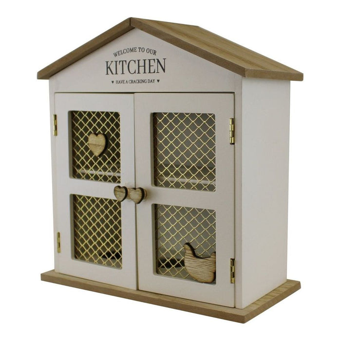 Rustic Wooden Egg House: Welcome to Our Kitchen, Storage- 100% MDF, Holds up to 6 Eggs - SKU: KG0735