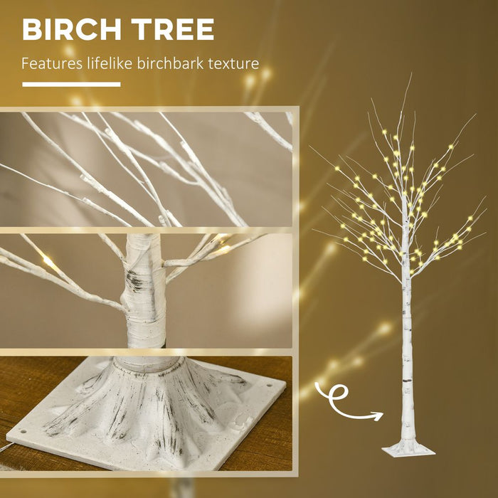 HOMCOM 4ft Artificial White Birch Tree Light with Warm White Pre-Lit LED Light for Indoor and Covered Outdoor Use