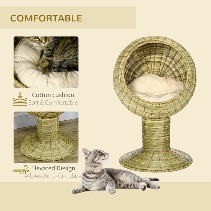 Ultimate Comfort for Cats with PawHut Raised Cat House, Grass Bed & Stand Cushion, 41x69cm