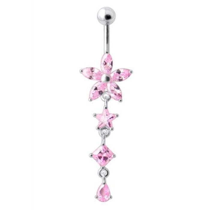 Flower Stone Studded Jeweled Flower Navel Ring