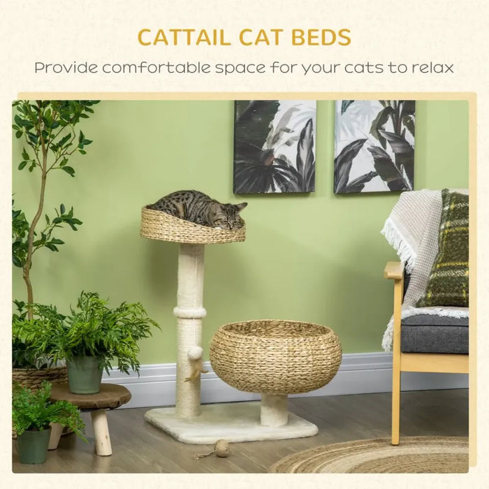 72cm Cat Tree Kitty Activity Centre w/ Two Beds, Toy Ball, Sisal Scratching Post