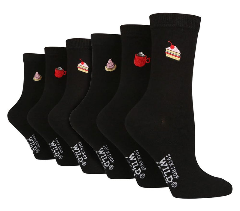 Wildfeet Ladies 6 Pack Embroidered Crew Socks