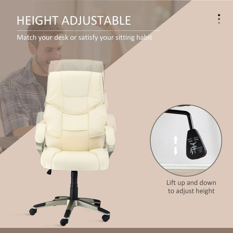 HOMCOM Executive Office Chair Faux Leather Computer Desk Chair w/ Wheel White